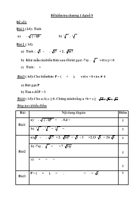 Đề kiểm tra Chương 1 môn Đại số 9